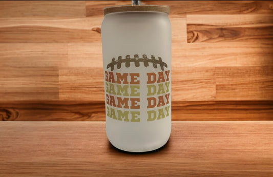 16oz Frosted Glass Game Day Tumbler